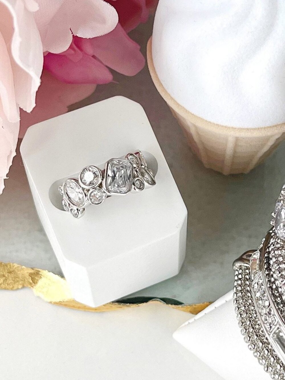 Park Lane Cluster CZ Multi Cut Scoops Ring